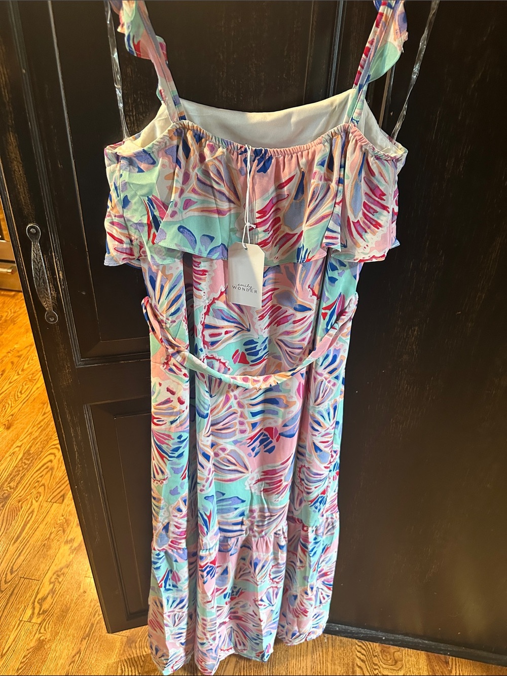 Pastel Abstract Print Maxi Dress with Tie Waist by Emily Wonder Small - Picture 4 of 10